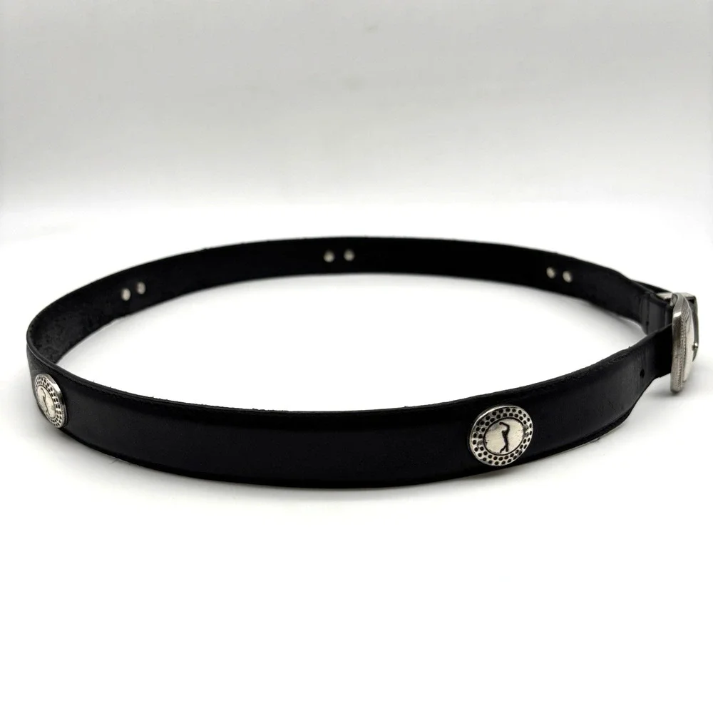 Vintage 90s PGA Tour Black Full Grain Leather Concho Golf Belt 40 38-42